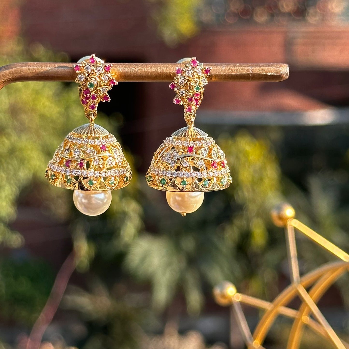 Gold Jhumki Zircon Earrings