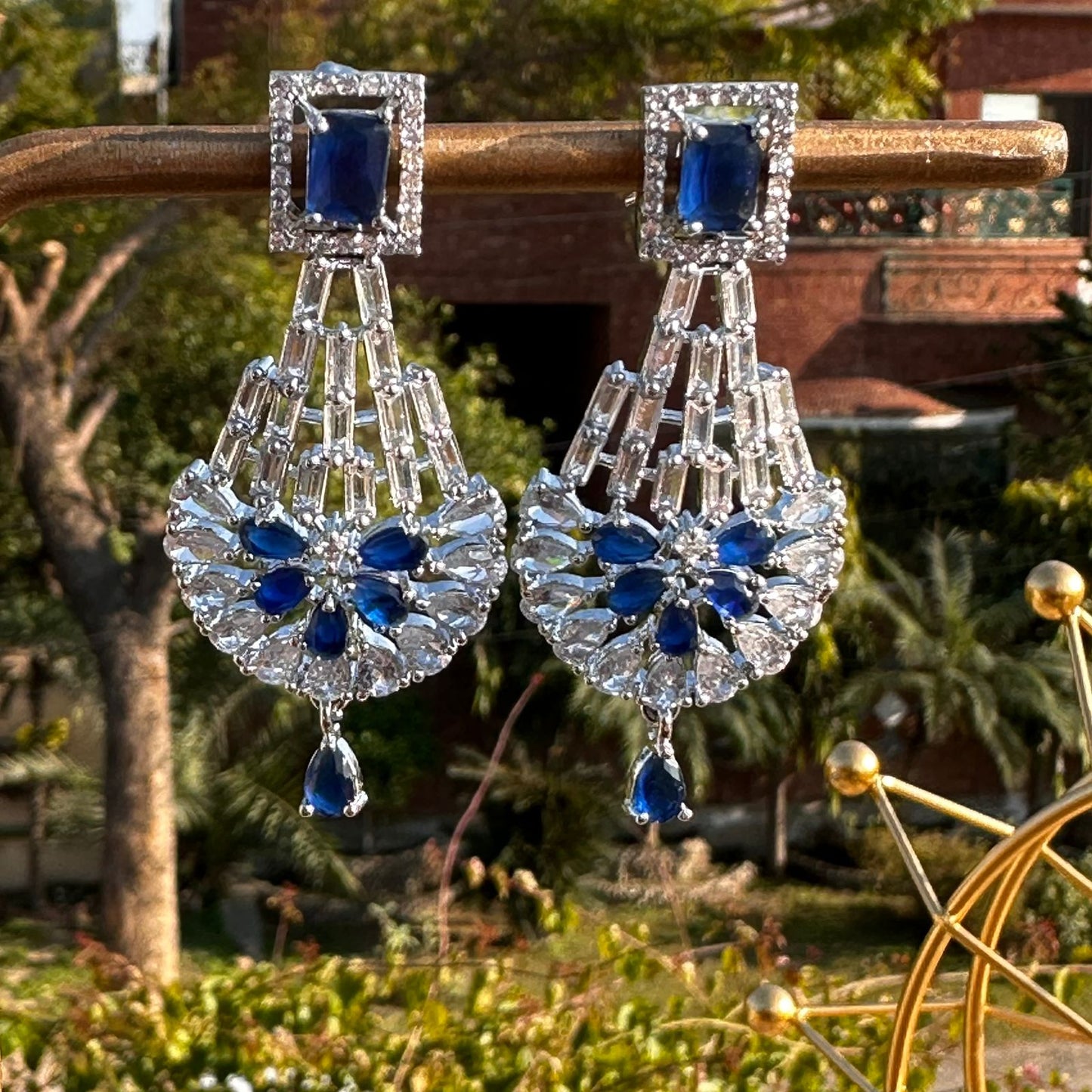 Sapphire Silver Zircon Earrings