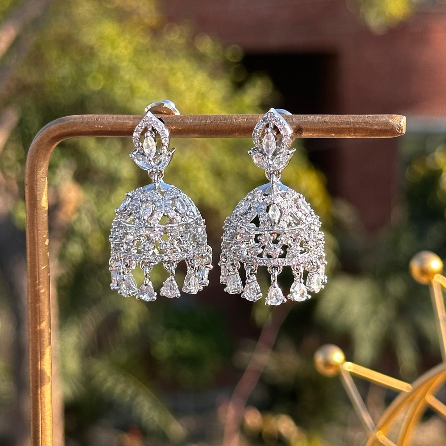 Silver Jhumki Zircon Earrings