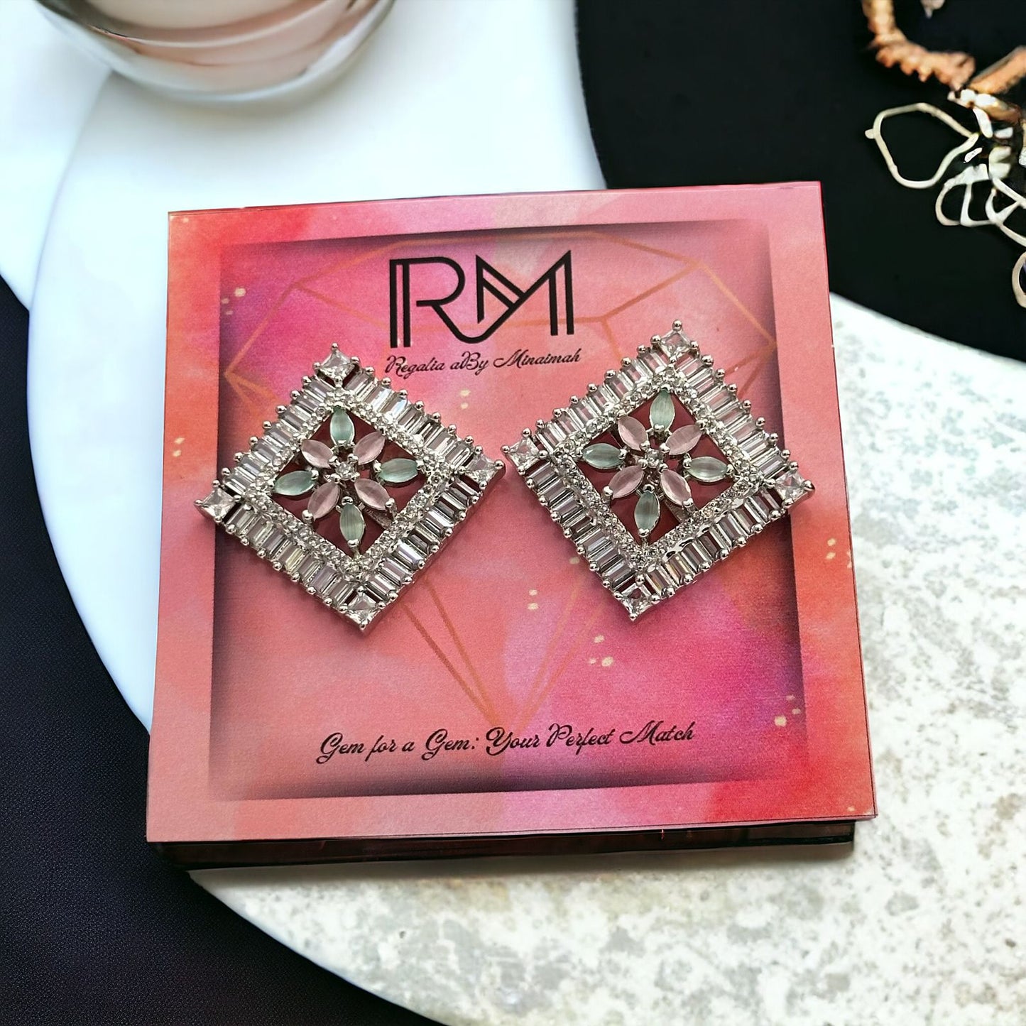 Mint Pink Zircon Earrings