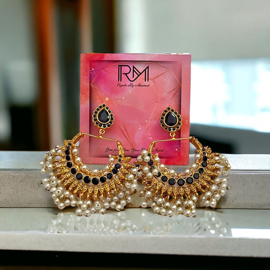 Gold Black Pearl Earrings
